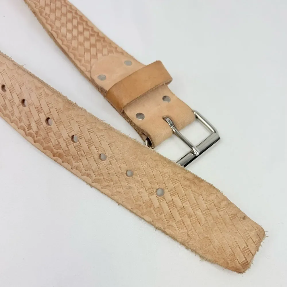 Heritage Leather Co. Light Brown Tooled Weave Raw Leather Unisex Belt